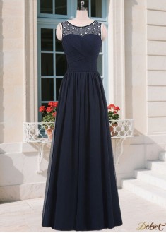 Blue Scoop Neck Tulle Chiffon Mother of the Bride Dress