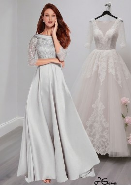 Lace Satin A-Line Mother of the Bride Dress with Bateau Neckline and Illusion Sleeves