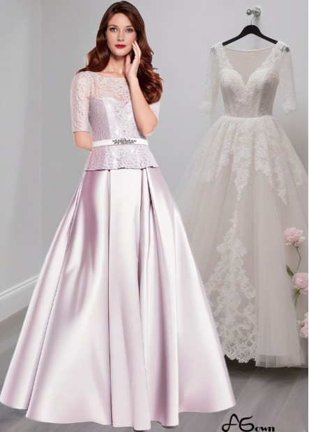 Satin A-Line Mother of the Bride Dress For Evening with Short Sleeves