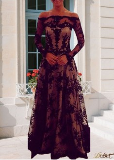 Off the Shoulder Lace A-Line Mother of the Bride Dress