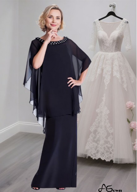 Full Length Chiffon Mother of the Bride Dress – Scoop Neck Sheath Gown for Elegant Weddings