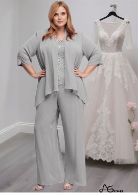 Silver Lace Chiffon Mother of the Bride Pantsuit with Coat Jacket Sleeves