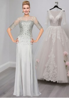 Elegant Silver Short Sleeves Chiffon Mother of the Bride Evening Dresses