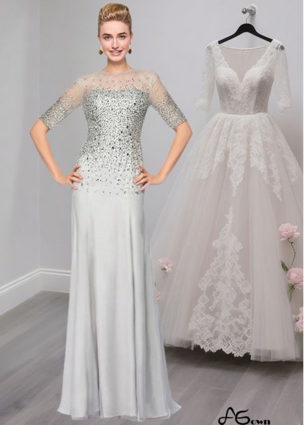 Elegant Silver Short Sleeves Chiffon Mother of the Bride Evening Dresses