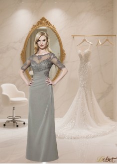 Full Length Chiffon Mother of the Bride Dress with Illusion Sleeves and Bateau Neckline