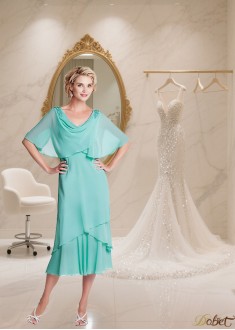 Tea-Length Chiffon Cowl Neck Mother of the Bride Dress
