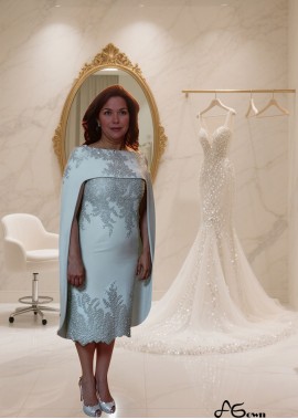 White Satin Bateau Neck Tea-Length Mother of the Bride Dress with Cap Sleeves