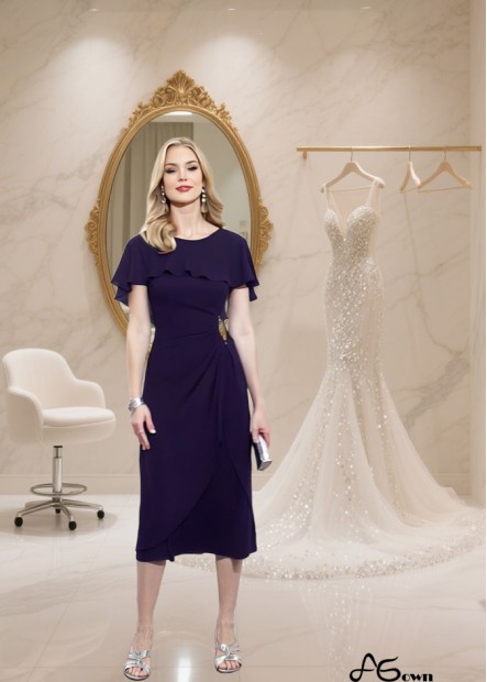 Elegant Bateau Neck Tea-Length Chiffon Mother of the Bride Dress with Cap Sleeves