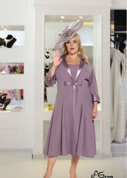 Elegant Purple Tea-Length Chiffon Mother of the Bride Dress with Jacket
