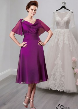 Chiffon Tea-Length A-Line Mother of the Bride Dress with Cowl Neckline