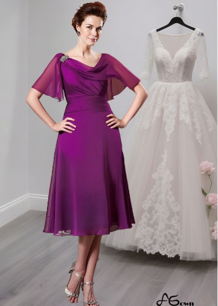 Chiffon Tea-Length A-Line Mother of the Bride Dress with Cowl Neckline