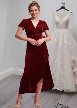 Velvet V-Neck Tea-Length Sheath Mother of the Bride Dress – Elegant Occasion Wear