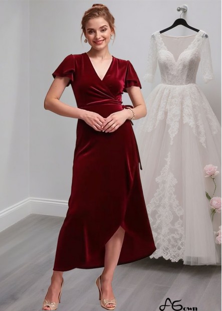 Velvet V-Neck Tea-Length Sheath Mother of the Bride Dress – Elegant Occasion Wear