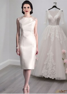 Short Satin Mother of the Bride Dresses with Jewel Neckline