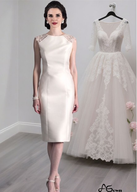 Tea Length Satin Mother of the Bride Dress with Jewel Neckline