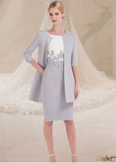 Elegant Mother of the Bride Satin Dress with Matching Coat – Knee Length Formal Outfit