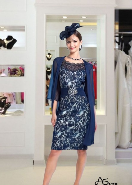 Elegant Blue Lace Chiffon Mother of the Bride Dress with Jacket – Knee Length