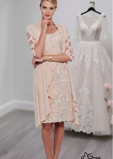 Scoop Neck Lace Chiffon Knee-Length Mother of the Bride Dress with Jacket