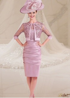 Pink Satin and Lace Mother of the Bride Dress with Jacket – Elegant Knee-Length Sheath Style