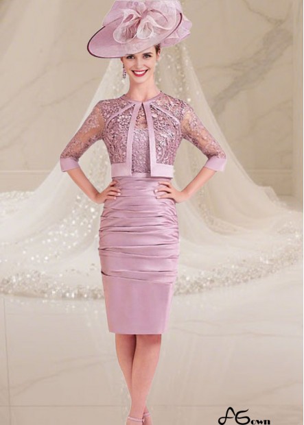 Pink Satin and Lace Mother of the Bride Dress with Jacket – Elegant Knee-Length Sheath Style