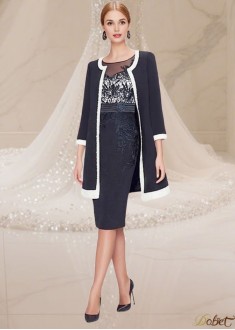 Scoop Neck Mother of the Bride Dress with Jacket – Knee Length Tulle & Satin Elegance