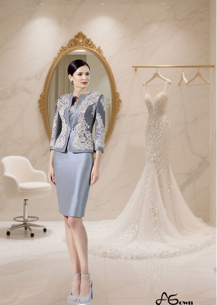Elegant Short Taffeta Mother of the Bride Dress with Coat Jacket Sleeves and Jewel Neckline