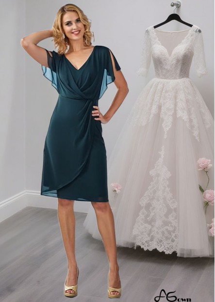 Elegant V-Neck Chiffon Knee-Length Mother of the Bride Dress – Sheath Silhouette