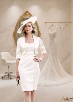 Tulle Satin Jewel Neck Mother of the Bride Dress With Coat Jacket, Knee-Length