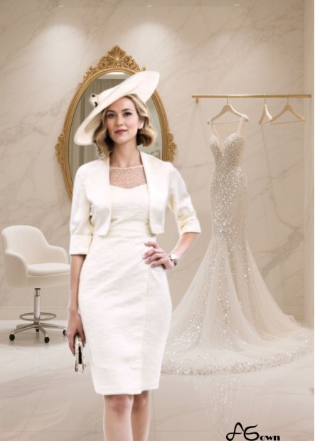 Tulle Satin Jewel Neck Mother of the Bride Dress With Coat Jacket, Knee-Length