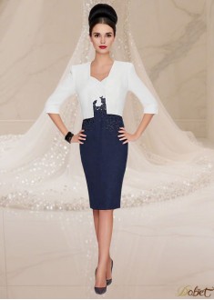 Elegant V-Neck Knee-Length Tulle Satin Mother of the Bride Dress with Jacket