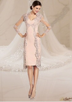Chic Short V-Neck Tulle Satin Mother of the Bride Dress with Jacket