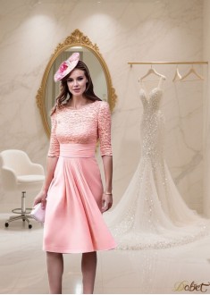 A-Line Lace Chiffon Knee-Length Mother of the Bride Dress with Coat Jacket Sleeve