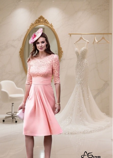 A-Line Lace Chiffon Knee-Length Mother of the Bride Dress with Coat Jacket Sleeve