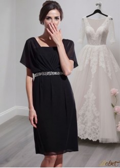 Black Chiffon Square Neck Knee-Length Mother of the Bride Dress – Sheath Style
