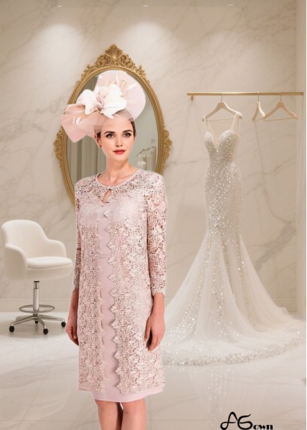 Chiffon Knee-Length Sheath Dress with V-Neck and Coat Jacket Sleeve