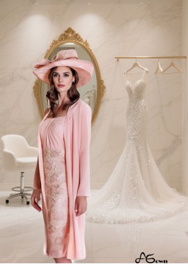 Pink Lace Knee-Length Mother of the Bride Dress — Square Neck Sheath Gown with Jacket