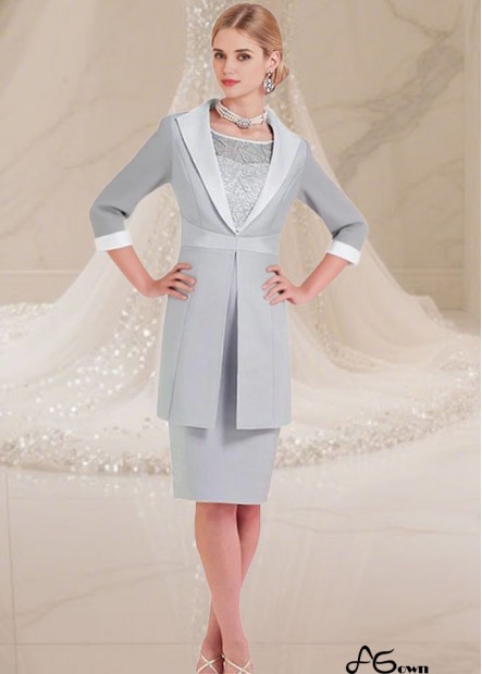 Elegant Silver Satin Knee-Length Mother of the Bride Jacket Dress