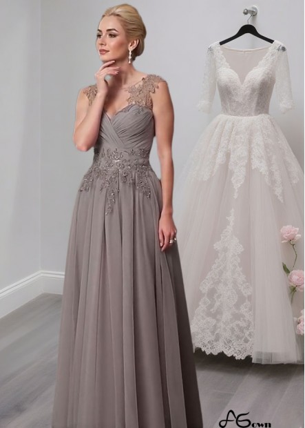 Tulle A-Line Mother of the Bride Dress with Bateau Neck and Appliques