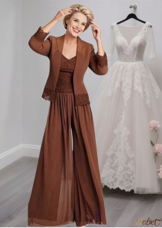 Chiffon Mother of the Bride Pantsuit with Spaghetti Straps and Jacket Sleeves