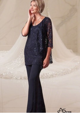 Elegant Lace Chiffon Scoop Neck Mother of the Bride Pantsuit