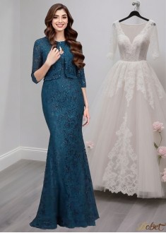 Blue Lace Mother of the Bride Dress with Jacket – Full Length Sheath Gown