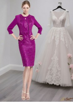 Purple Lace Mother of the Bride Dress with Jacket Knee Length