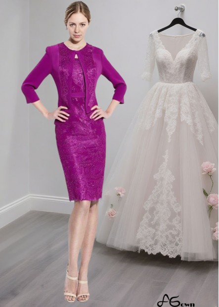Purple Lace Mother of the Bride Dress with Jacket Knee Length