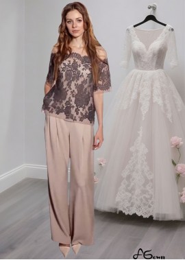 Mother of the Bride Pantsuit With Off The Shoulder and Shorts Sleeves