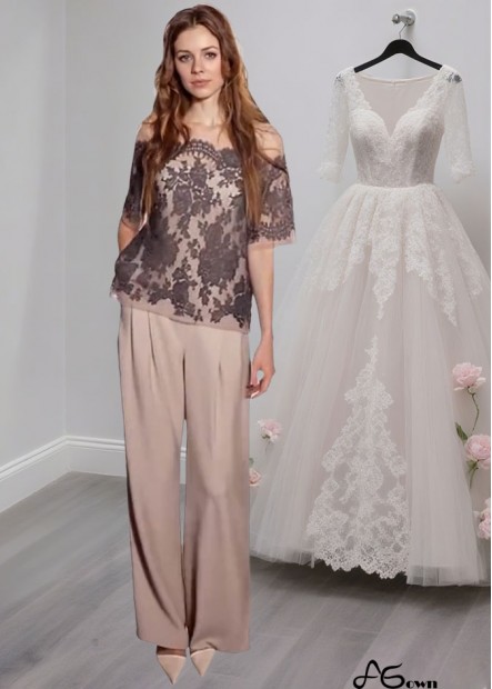 Mother of the Bride Pantsuit With Off The Shoulder and Shorts Sleeves