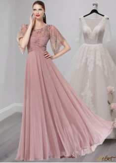 Scoop Neck Tulle & Silk-Like Chiffon A-Line Mother of the Bride Gown