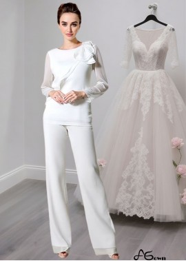 White Chiffon Jewel Neck Long Sleeves Full Length Mother of the Bride Dress
