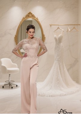 Lace Half Sleeve Formal Pantsuit – Full Length Mother of the Bride Outfit