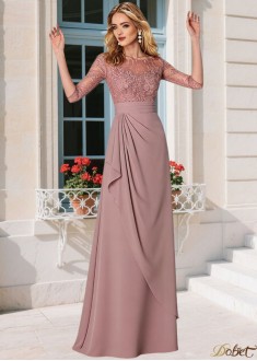 Tulle Chiffon Mother of the Bride Dress Bateau Sheath Illusion Sleeve