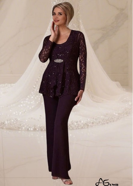 Elegant Chiffon Lace Scoop Neck Illusion Sleeve Mother of the Bride Pantsuit